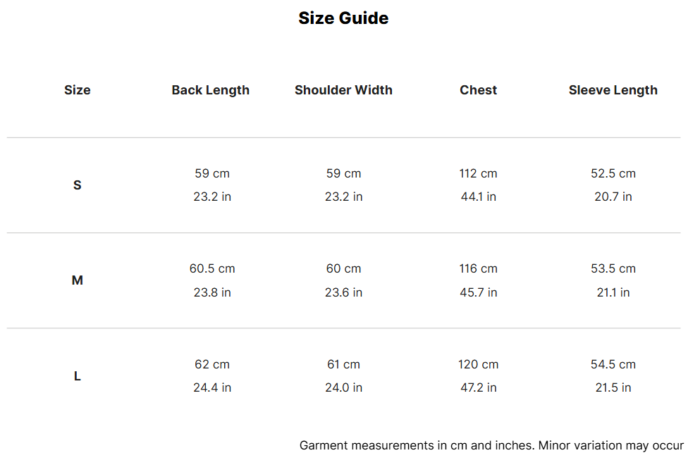 Collarless Structured Jacket size guide 1