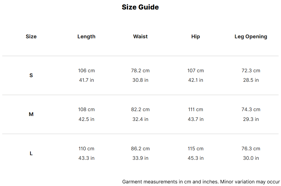 Folded Panel Trouser size guide 1