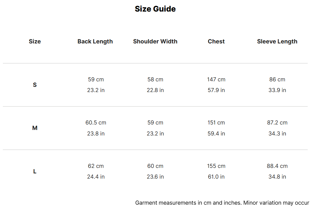High Collar Utility Jacket size guide 1