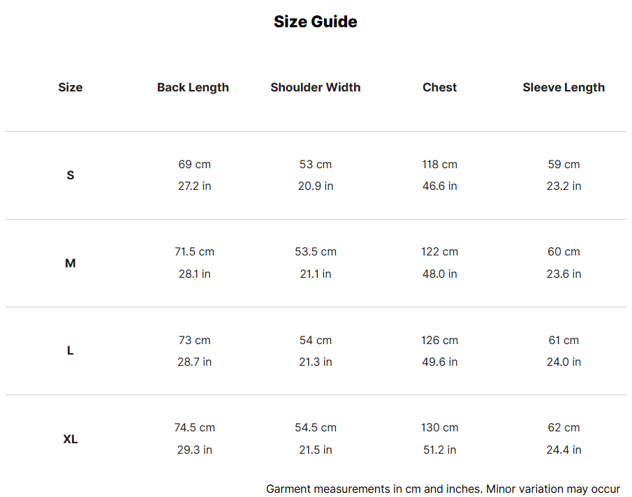Split Neck Long Sleeve size guide 1