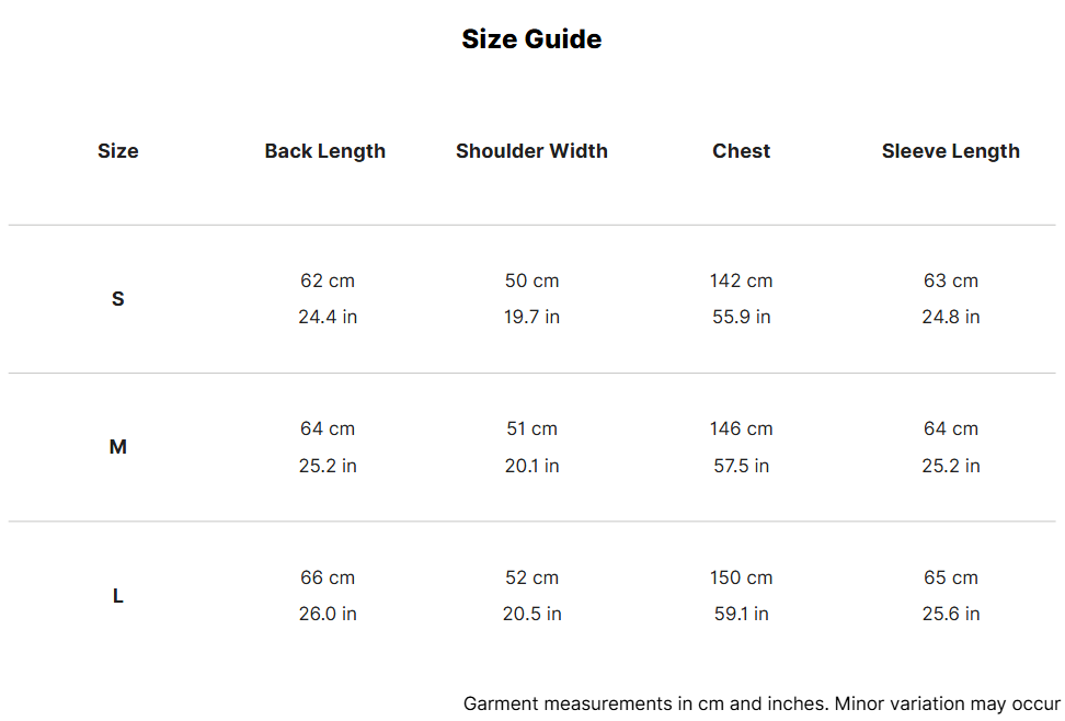 Tailored Jacket size guide 1